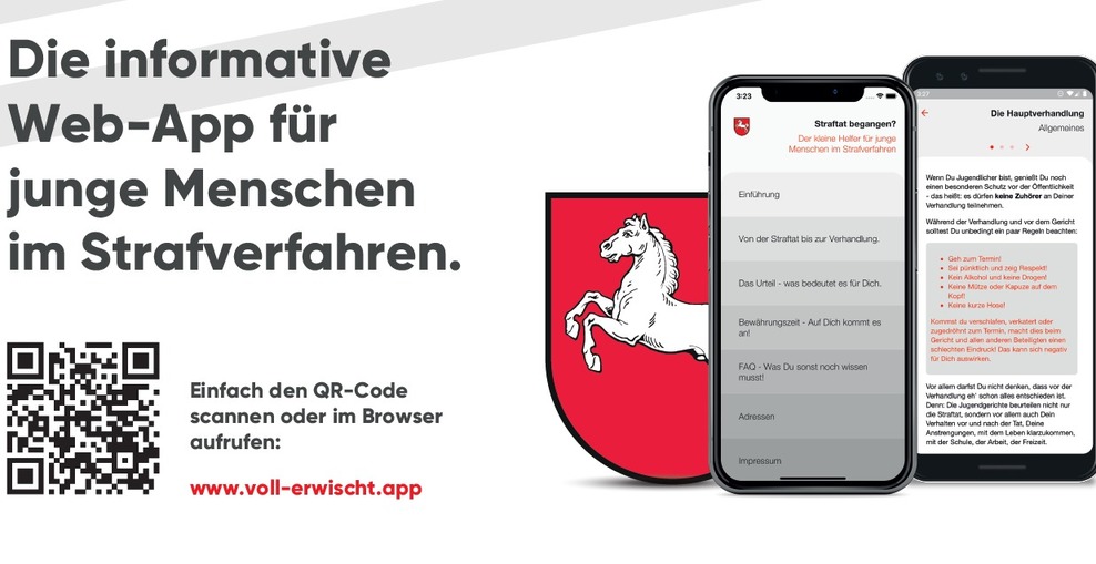 QR-Code zu der App "Voll erwischt" und hinweis zu der Anwendung www.voll-erwischt.app