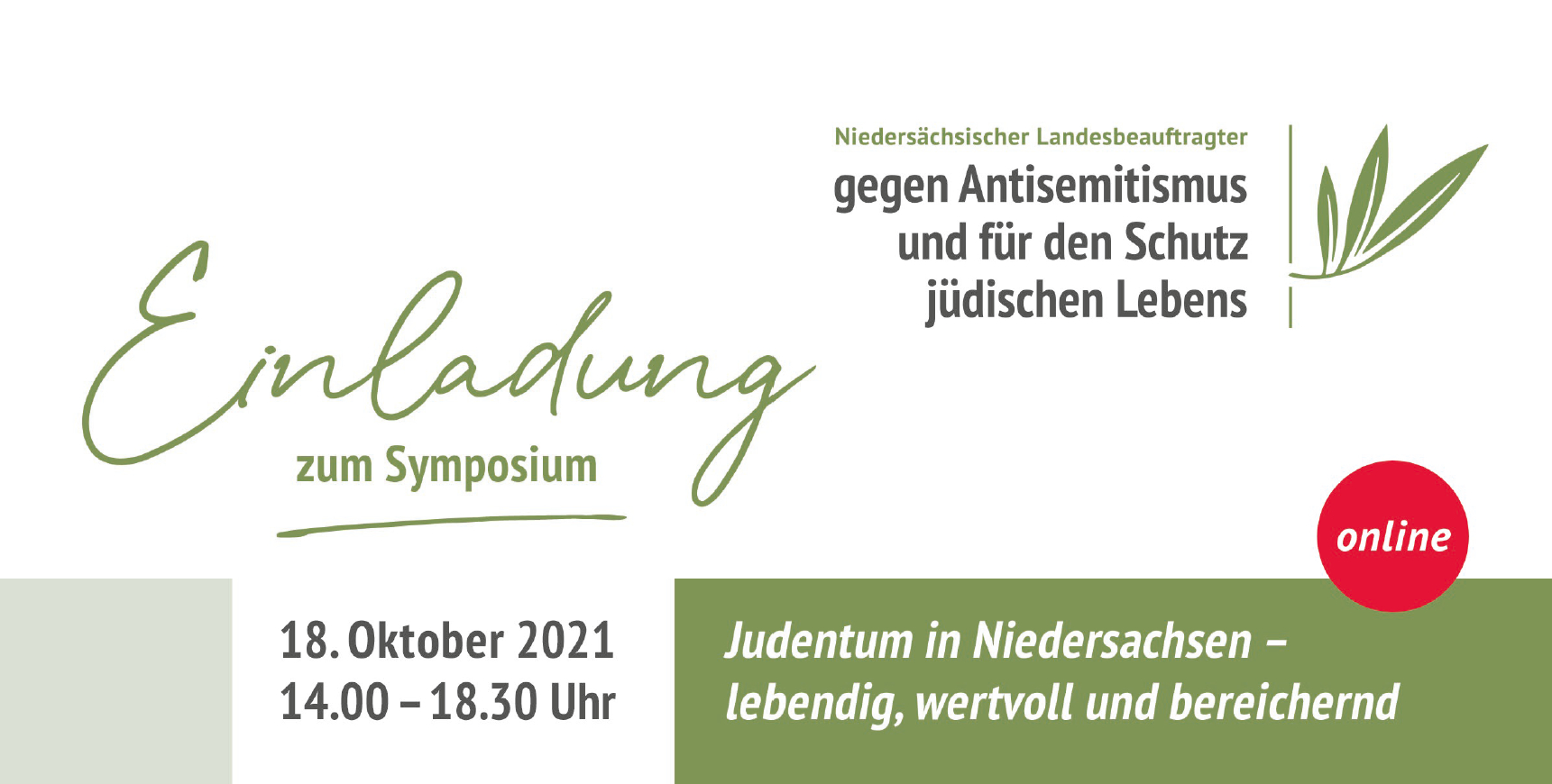 Einladung zum Symposium am 18.10.2021 - Judentum in Niedersachsen - lebendig, wertvoll und bereichernd