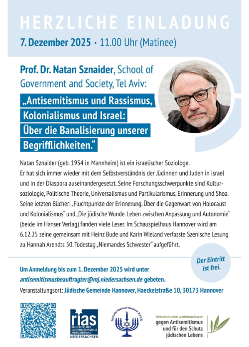 Einladung zu der Veranstaltung "Antisemitismus und Rassismus, Kolonialismus und Israel: Über die Banalisierung unserer Begrifflichkeiten"