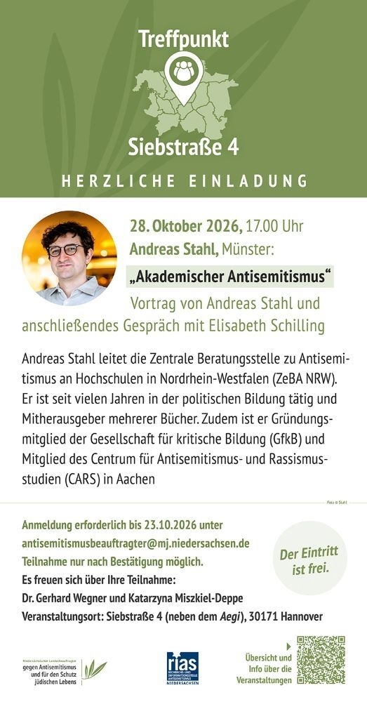 Einladung zur Veranstaltung Andreas Stahl: „Akademischer Antisemitismus“